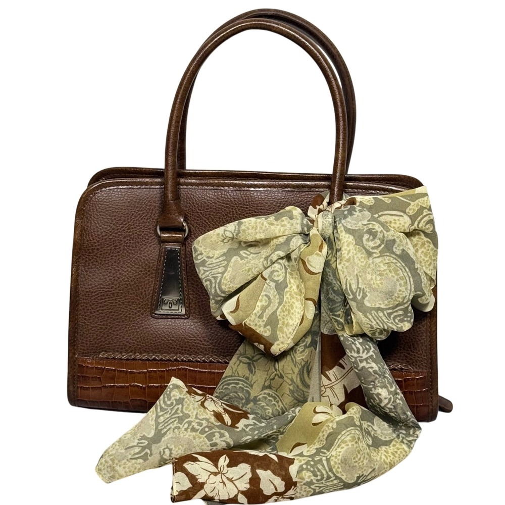 Patchwork Print Silk Scarf Floral Brown Beige Oblong Lightweight Accessory